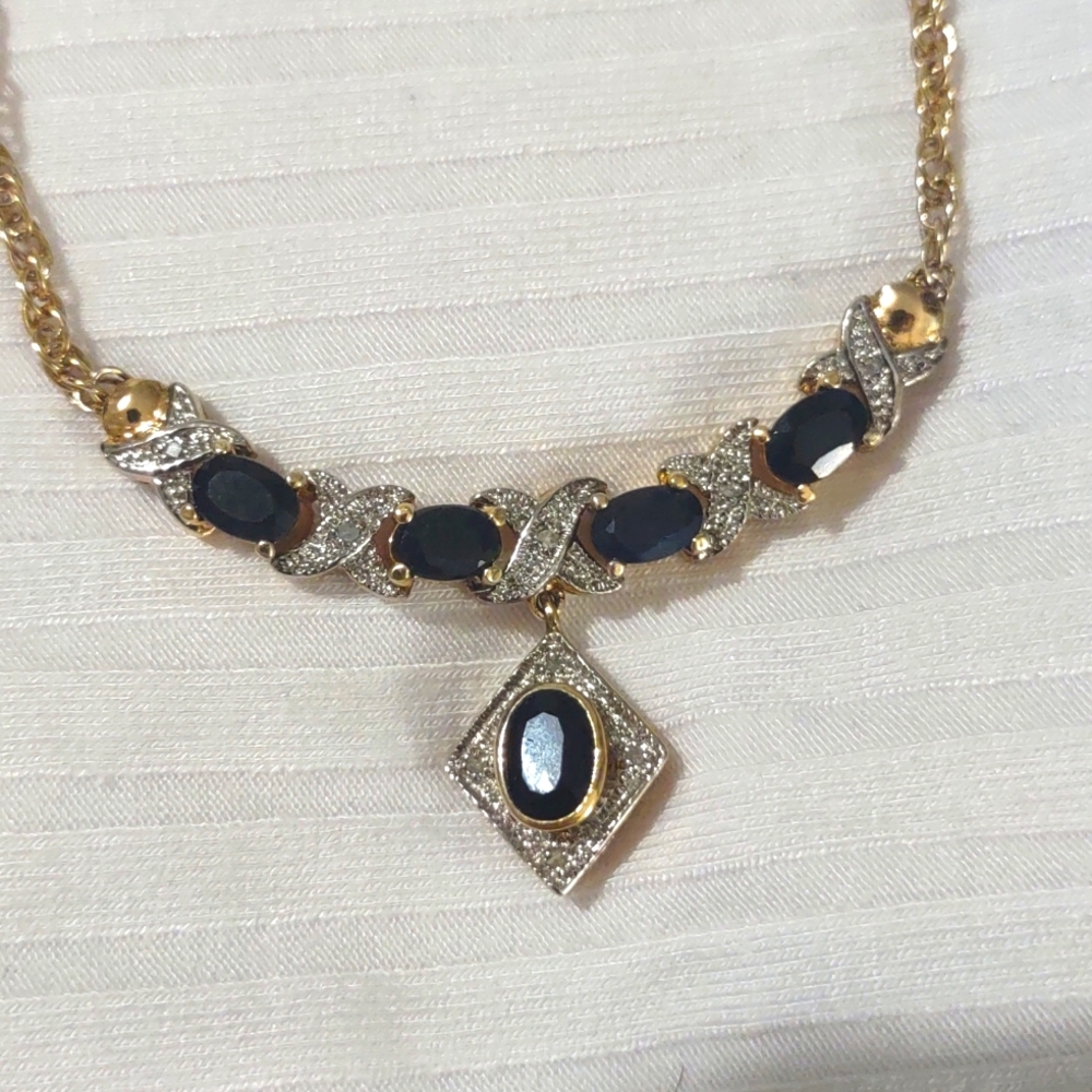 COPY - SALE WAS $47 NOW$32 NDIAMOND AND MIDNIGHT SAPPHIRE 18K GOLD OVER SILVER …